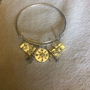 Aviation airplane adjustable bracelet silver color with five charms